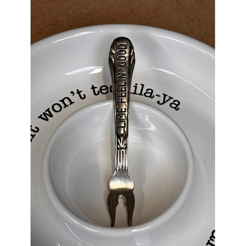 Mud Pie Salt Won't Tequila-ya Ceramic Serving Set with Lime Feelin Good Fork - Picture 2 of 7